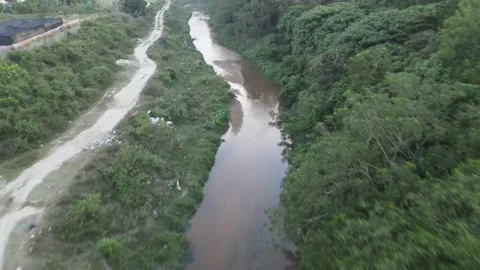 Drone view on River in Perdana College Heights Stock Footage 149716547