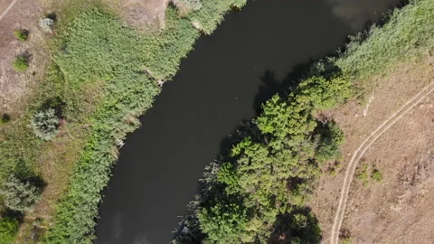 Drone view of the river on the plain Stock Footage 142161678