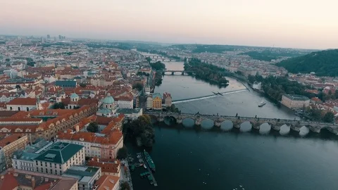 Drone View of River in Prague, Czech Republic Stock Footage 86439187