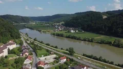 Drone view of the river. Smooth camera movement along the river. Stock Footage 247121219