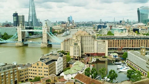 Drone View of River Tower Bridge in Central London, Drone Footage, 4K/25F Stock Footage 171172675