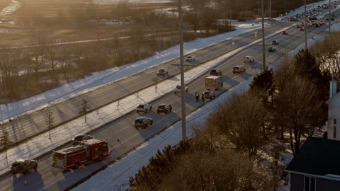 Drone View of road accident that cause a traffic on the highway. Naper Stock-Footage 306364836