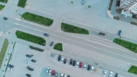 Drone view of the road and parking near a residential urban area. Life in the Stock Footage 201681932