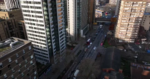 Drone view of road and strata building  Elephant &amp; Castle, London , UK Vídeos de archivo 170920757