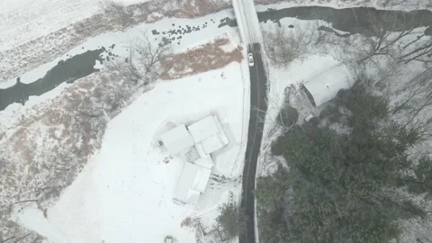 Drone view of road coming down from mountain in western Wisconsin. Stock Footage 166258781