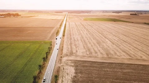 Drone view of road in fields, aerial landscape Stock Footage 93905346