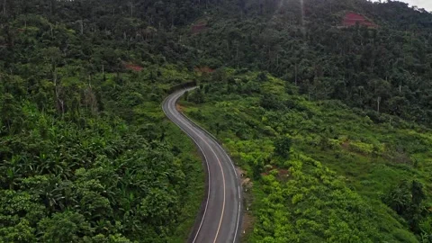 Drone view with road in the forest on hill in Cambodia. 2K Stock Footage 246104639