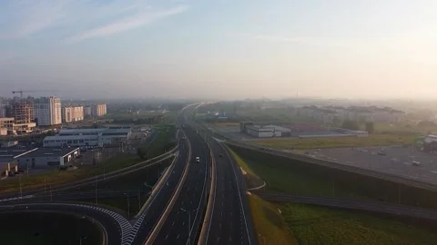 Drone view of the road junction in summer Video stock 194097762