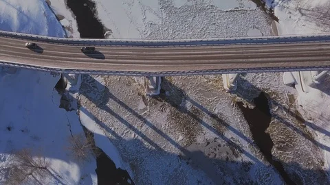 Drone view on road in winter Stockbeeldmateriaal 115894678