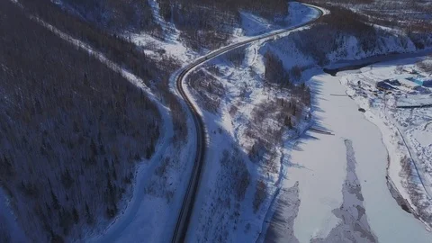 Drone view on road in winter Stock Footage 115894907