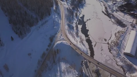 Drone view on road in winter Stock Footage 115895293