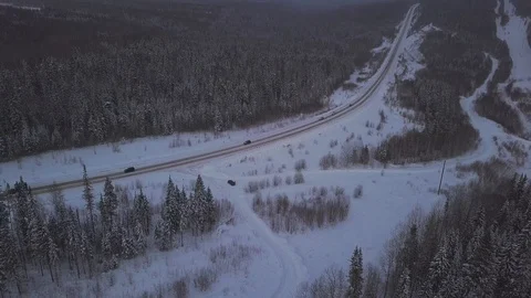 Drone view on road in winter Stock Footage 115895830