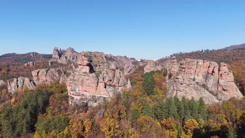 Drone View of Rock Formations Above Autumn Forest Video stock 333180610