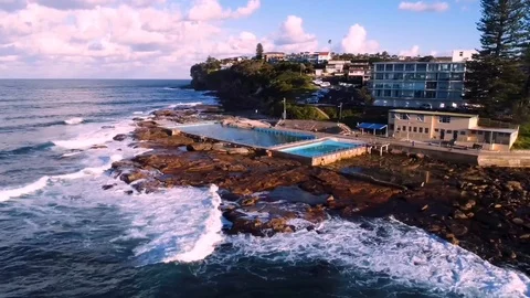 Drone View - Rock Pool at Dee Why beach Australia Stock Footage 114793322
