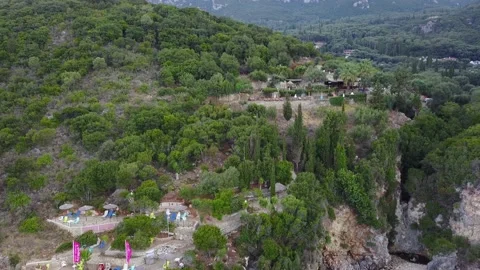 Drone view of rocky cliffs at Liapades Corfu Greece Stock Footage 133336453