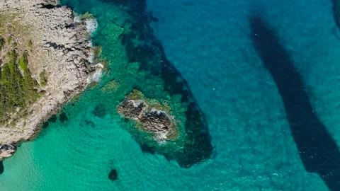 Drone View of Rocky Coast and Turquoise Sea in Greece Stock Footage 335896766