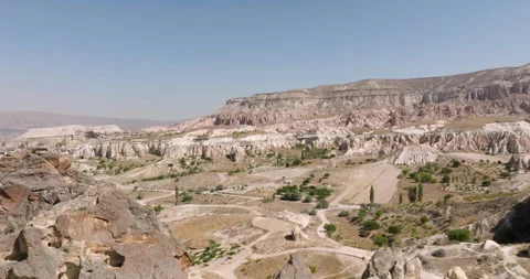 Drone view of Rocky desert landscape with sparse vegetation and mountains, Stock Footage 251992005