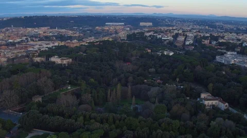 Drone view - Rome, Villa Borghese to Flaminio tracking forward - twilight Stock Footage 103628489
