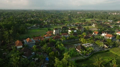 Drone view of rooftops in Ubud, Bali, Indonesia. Top view Stock Footage 236692592