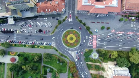 Drone View Of A Round Traffic Cirrle. City Round Traffic Road. Stock Footage 154196147