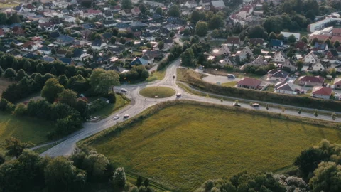 Drone view of a roundabout in a suburban area Stock Footage 252089252