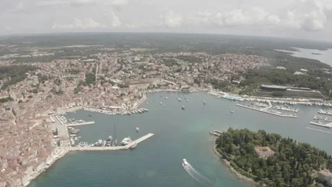 Drone View of Rovinj Old Town and Adriatic Coast, Croatia Stock Footage 344039777