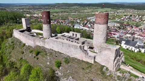 Drone view of Royal Castle in Checiny, Poland Stock Footage 307556514
