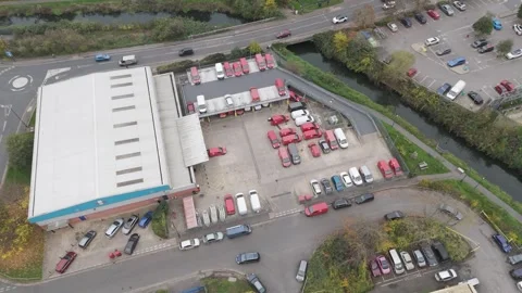 Drone view of the Royal Mail post office depot, emphasizing its industrial Stock Footage 294177564