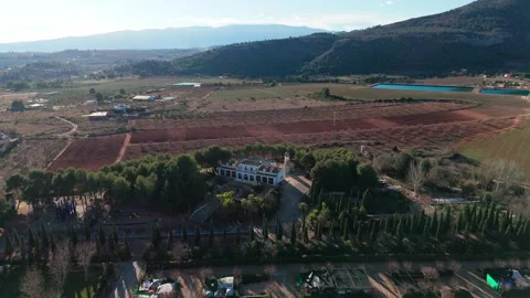 Drone View of Rural Camping, Mountains and Farmland in Bullas Video stock 335889013
