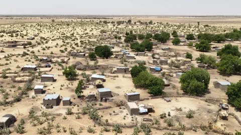 Drone view of rural settlement and desert village landscape, April 25, 2026, Stock Footage 334802397