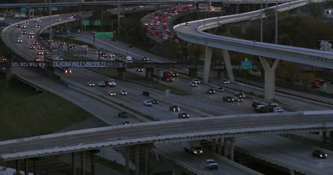 Drone view of rush hour traffic on 45 North freeway in Houston Stock Footage 304768032