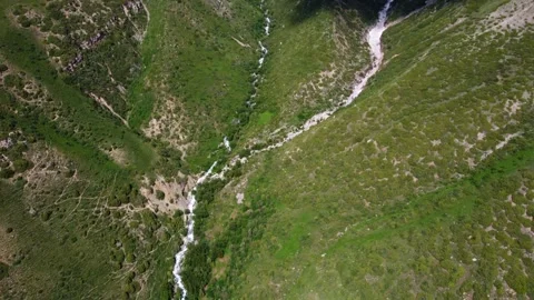 Drone view of rushing river network in steep mountain gorge of Kazakhstan Stock-Footage 337192272