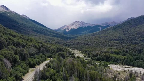 Drone view of the "Ruta de Los Siete Lagos"= Stock Footage 256183531