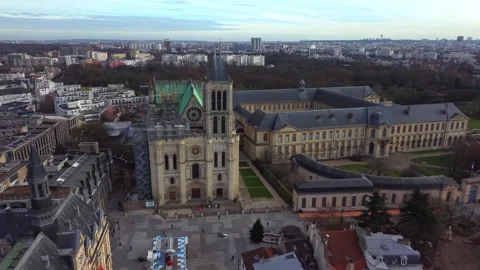 Drone View of Saint-Denis Cathedral, Paris Suburbs, France Stock Footage 327554046
