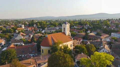 Drone View of Saint Peter and Paul Church in Szentendre Hungary Stock Photos