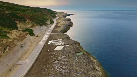 Drone view of Salt pans on Gozo island, Mediterranean sea Stock Footage 306957412