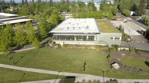 Drone view of the Sammamish library at the Commons Stock Footage 154912708