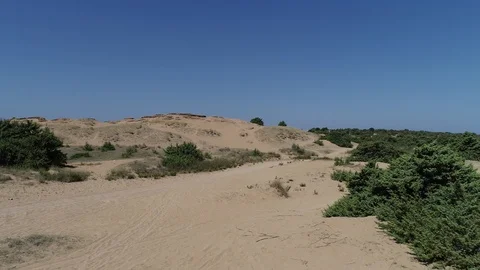 Drone view of sand dunes and beach in Greece Beach Issos Corfu Stock Footage 116390367