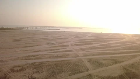 Drone View of Sandy Beach Terrain at Sunrise in Al Khobar Stock Footage 336571904