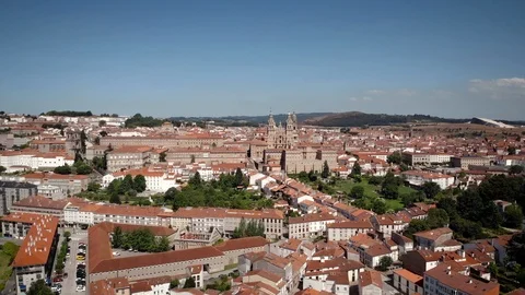 Drone View Of Santiago de Compostela Cathedral In Spain Stock Footage