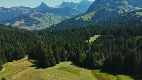 Drone view from Sattelegg Pass in Canton Schwyz, Switzerland, revealing Stock Footage 345285766