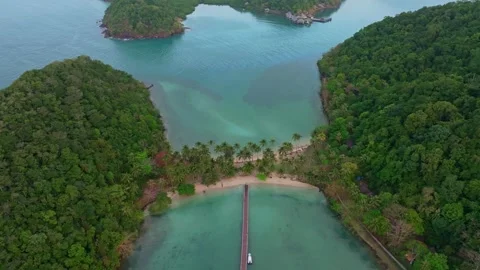 Drone view of scenic beach and island at morning light, koh Chang Stock Footage 310270841