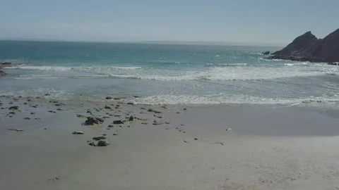 Drone view of Scenic beach waves, blue Pacific Ocean, Australia, Blowhole Beach Stock Footage 236369230