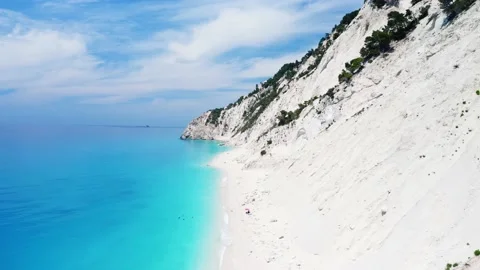 Drone view of scenic beach with white sand and turquoise sea, Greek islands. Stock Footage 155623048