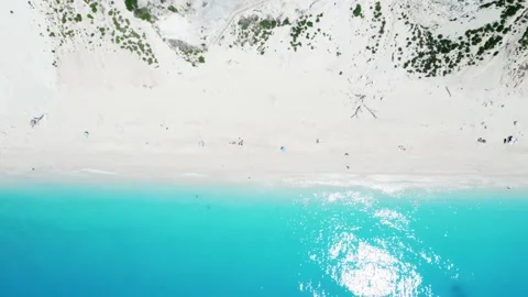 Drone view of scenic beach with white sand and turquoise sea, Greek islands. Stock Footage 155645664