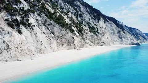 Drone view of scenic beach with white sand and turquoise sea, Greek islands. Stock Footage 155731528