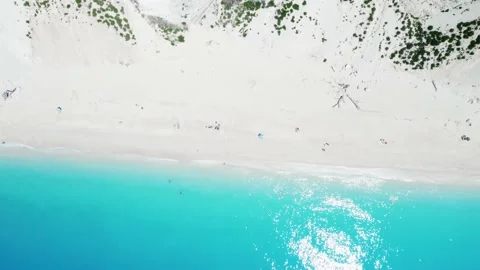 Drone view of scenic beach with white sand and turquoise sea, Greek islands. Stock Footage 158325038