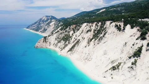 Drone view of scenic beach with white sand and turquoise sea, Greek islands. Video stock 158325600