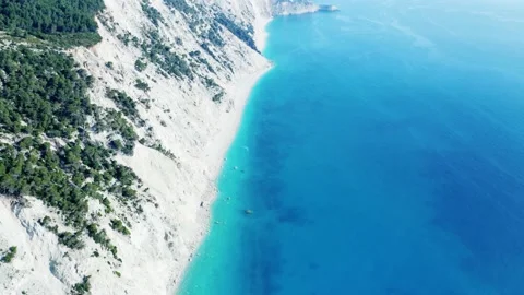 Drone view of scenic beach with white sand and turquoise sea, Greek islands. Stock Footage 158325671