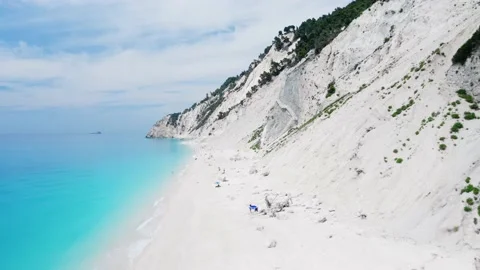 Drone view of scenic beach with white sand and turquoise sea, Greek islands. Stock Footage 158326633